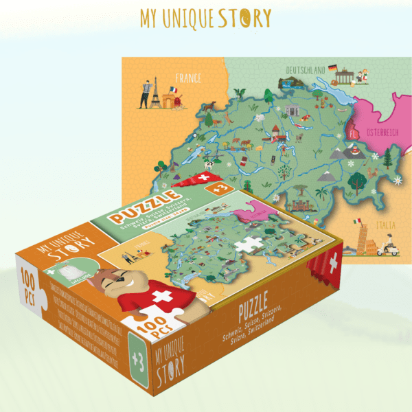 Puzzle Map Switzerland 100 pieces: Explore the Swiss landscape piece by piece with this captivating educational puzzle.